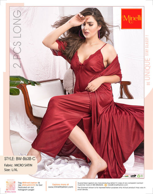 Maroon-Colored 2 Pieces Bridal Nightdress