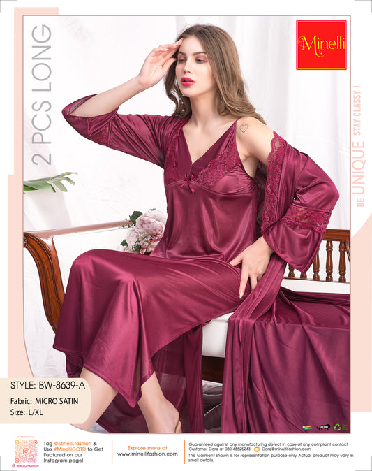 Magenta-Colored 2 Pieces Bridal Nightdress