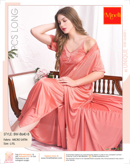 Peach-Colored 2 Pieces Bridal Nightdress