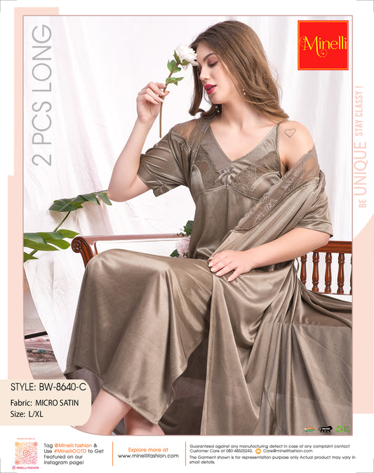 L Grey-Colored 2 Pieces Bridal Nightdress