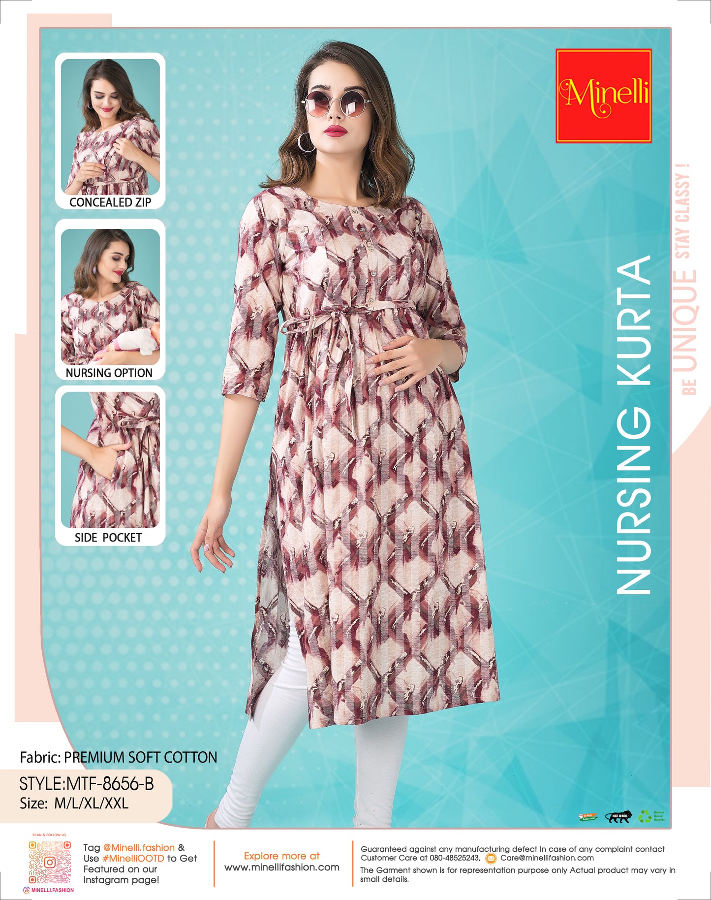 Womens Printed Maternity Kurta - Maroon