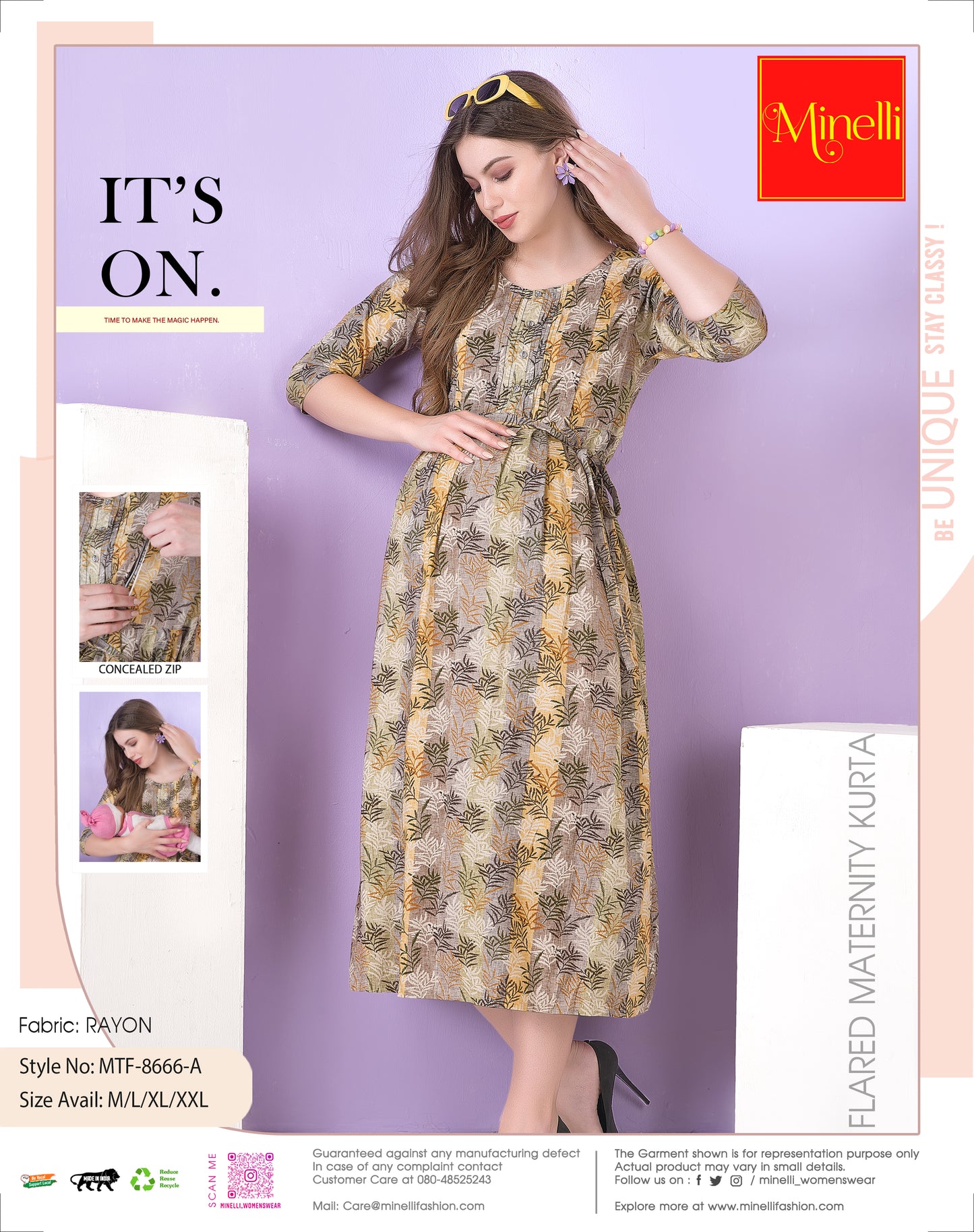 Yellow-Colored Maternity 3/4th Gown