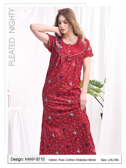 Pure Cotton Hakoba Nightdress - Red