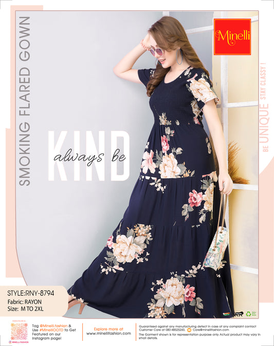 Navy Blue-Colored Smoking Flare Gown