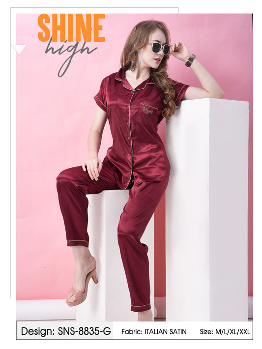 Womens Front Open Nightsuit - Red