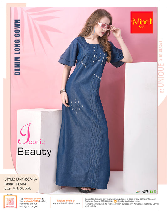 Womens Denim Long Gown - Blue