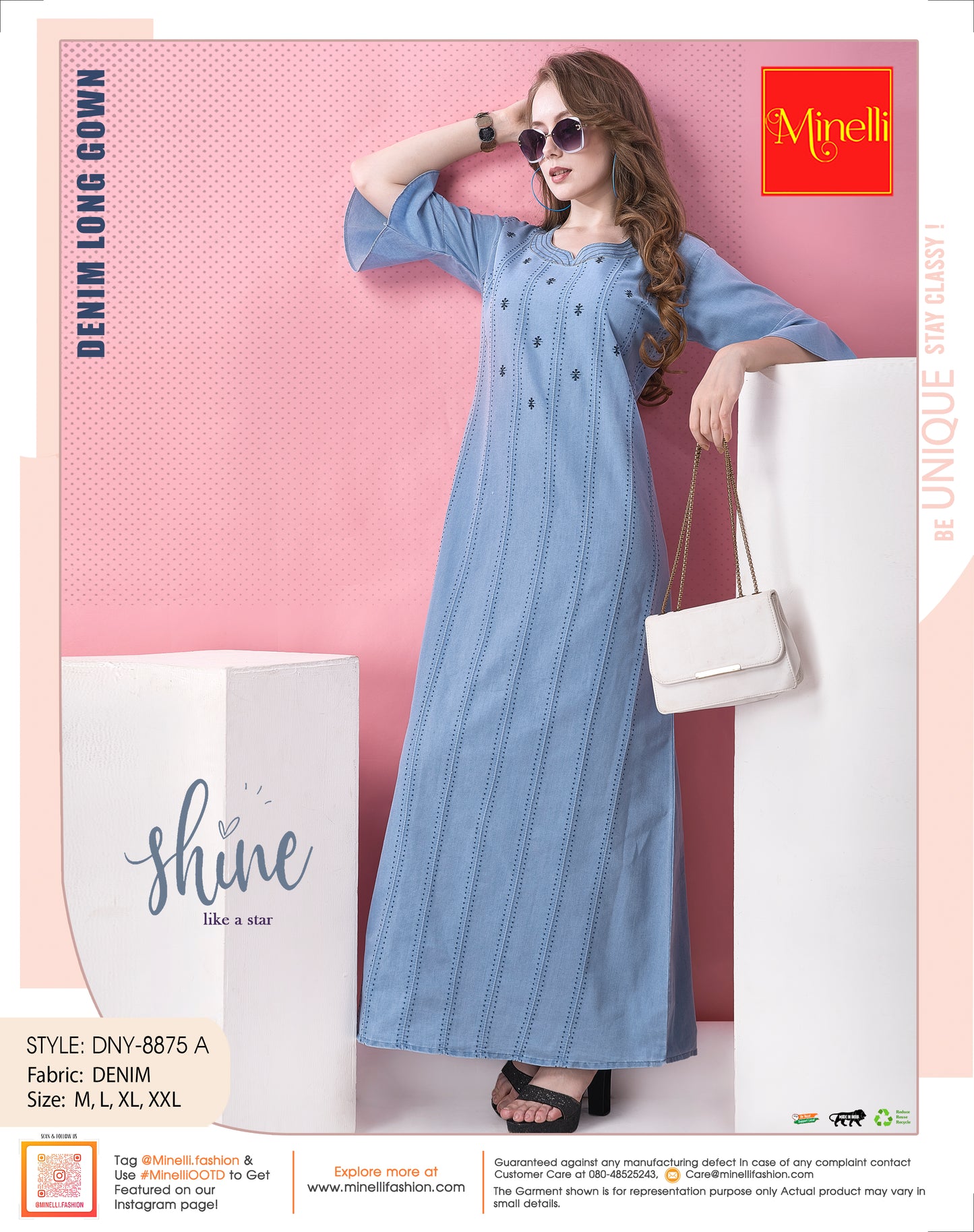 Womens Denim Long Gown - Sky Blue