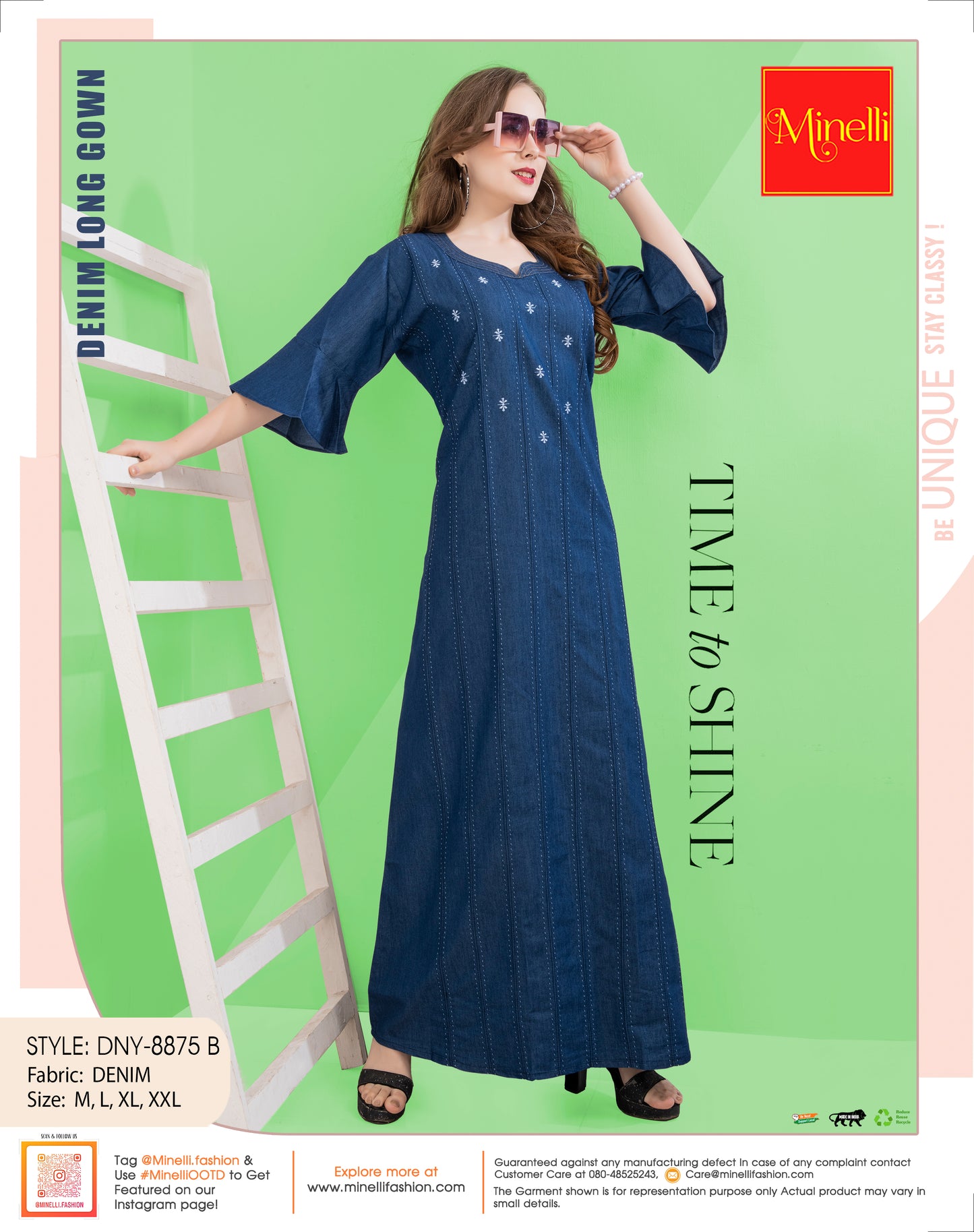 Womens Denim Long Gown - Blue