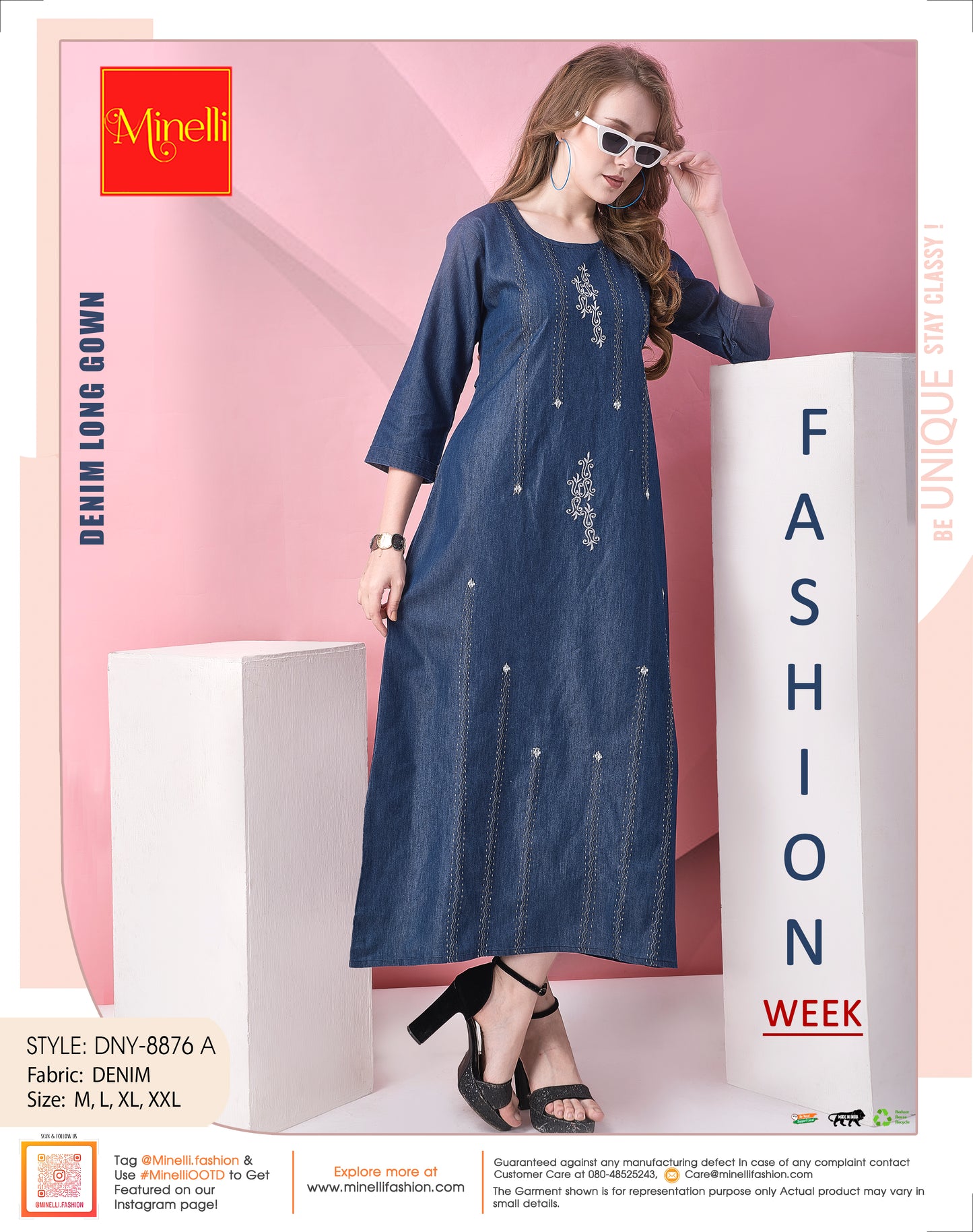 Womens Denim Long Gown - Blue