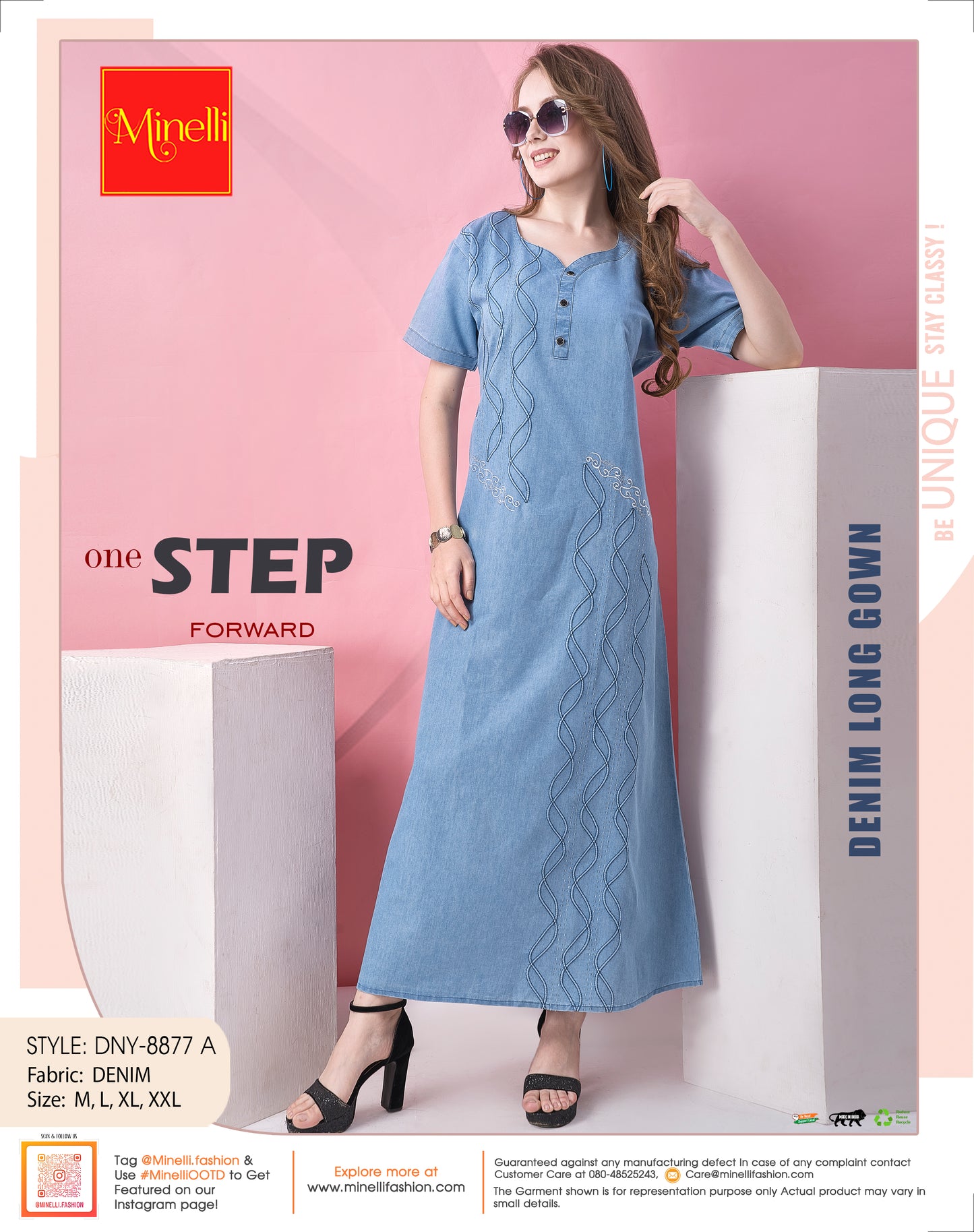 Womens Denim Long Gown - Sky Blue