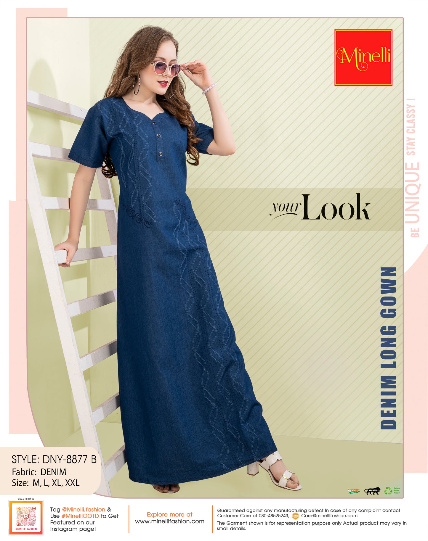 Womens Denim Long Gown - Blue