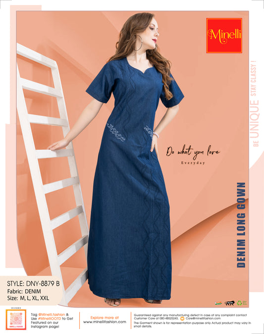 Womens Denim Long Gown - Blue