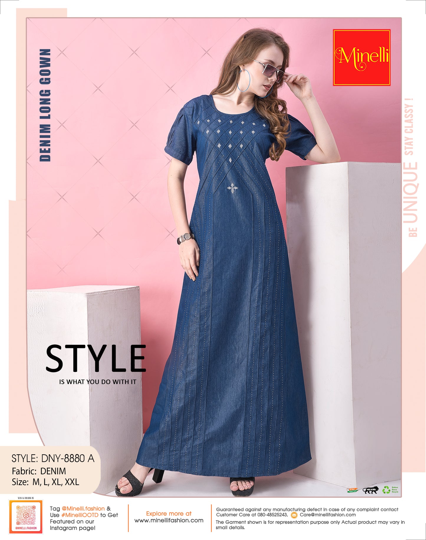 Womens Denim Long Gown - Blue