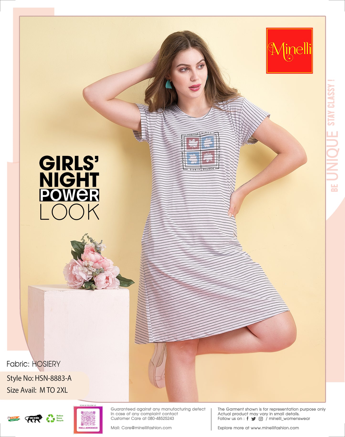 Womens Printed Short Nightdress - Grey