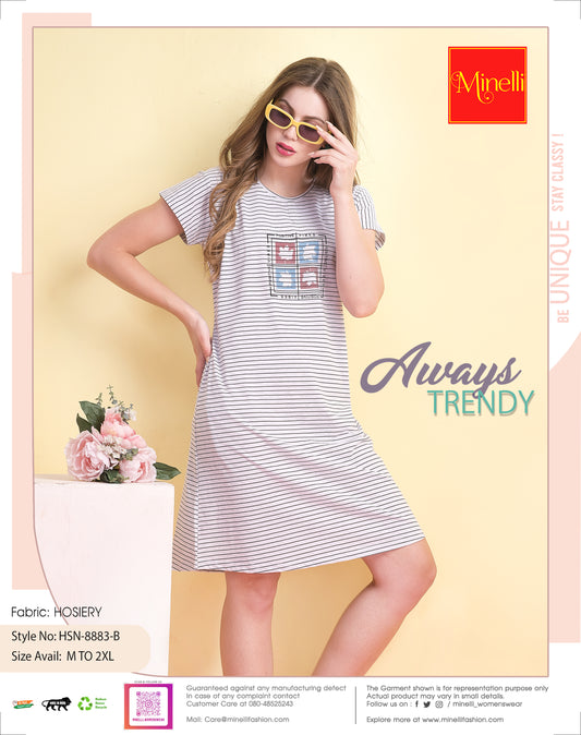 Womens Printed Short Nightdress - Off White