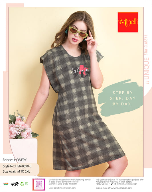 Womens Printed Short Nightdress - Green