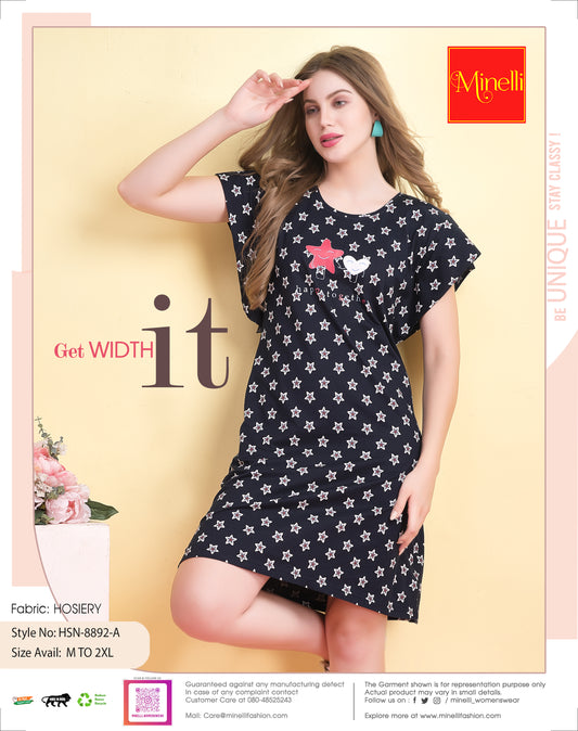 Womens Printed Short Nightdress - Navy Blue