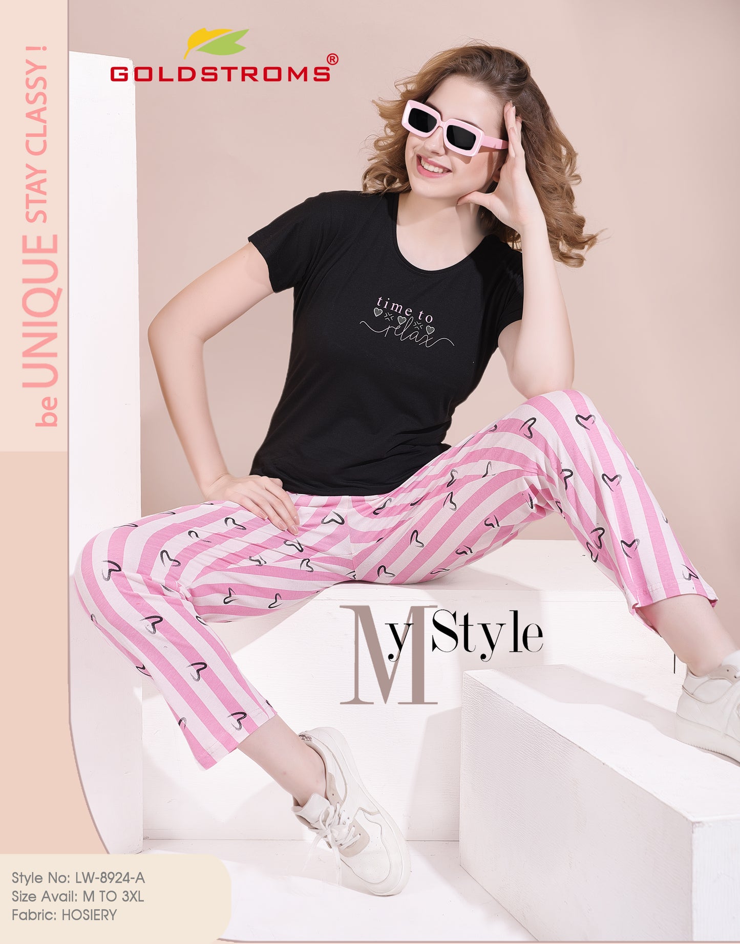 Womens Black & Pink Printed Nightsuit