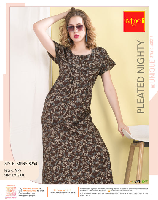 Coffee-Colored PV Pleated Nightdress