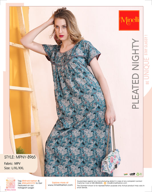 Blue-Colored PV Pleated Nightdress