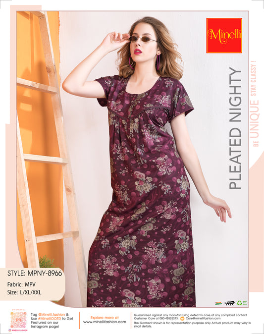 Magenta-Colored PV Pleated Nightdress