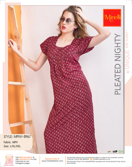 Red-Colored PV Pleated Nightdress