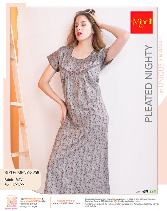 Grey-Colored PV Pleated Nightdress