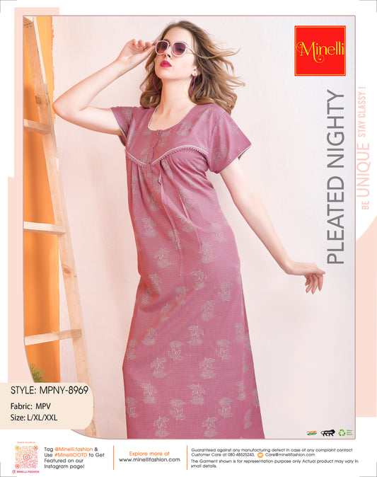 Pink-Colored PV Pleated Nightdress