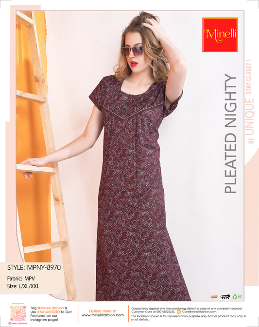 Maroon-Colored PV Pleated Nightdress