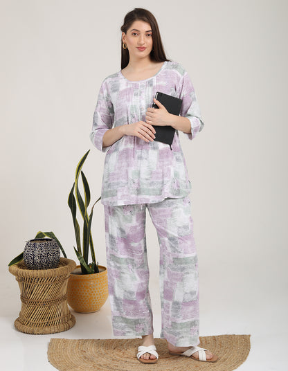 Womens Printed Co Ord Set - L Magenta