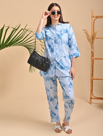 Womens Printed Co Ord Set - Blue