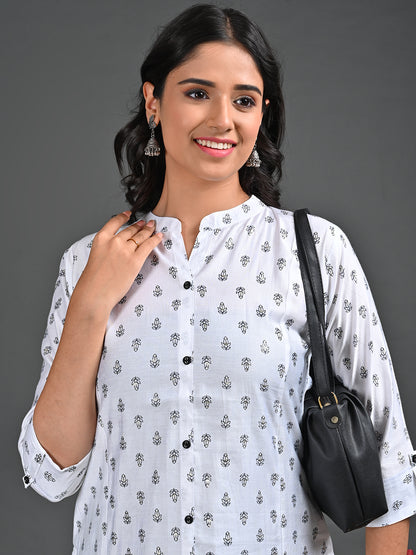 Womens White-Colored A-Line Kurta