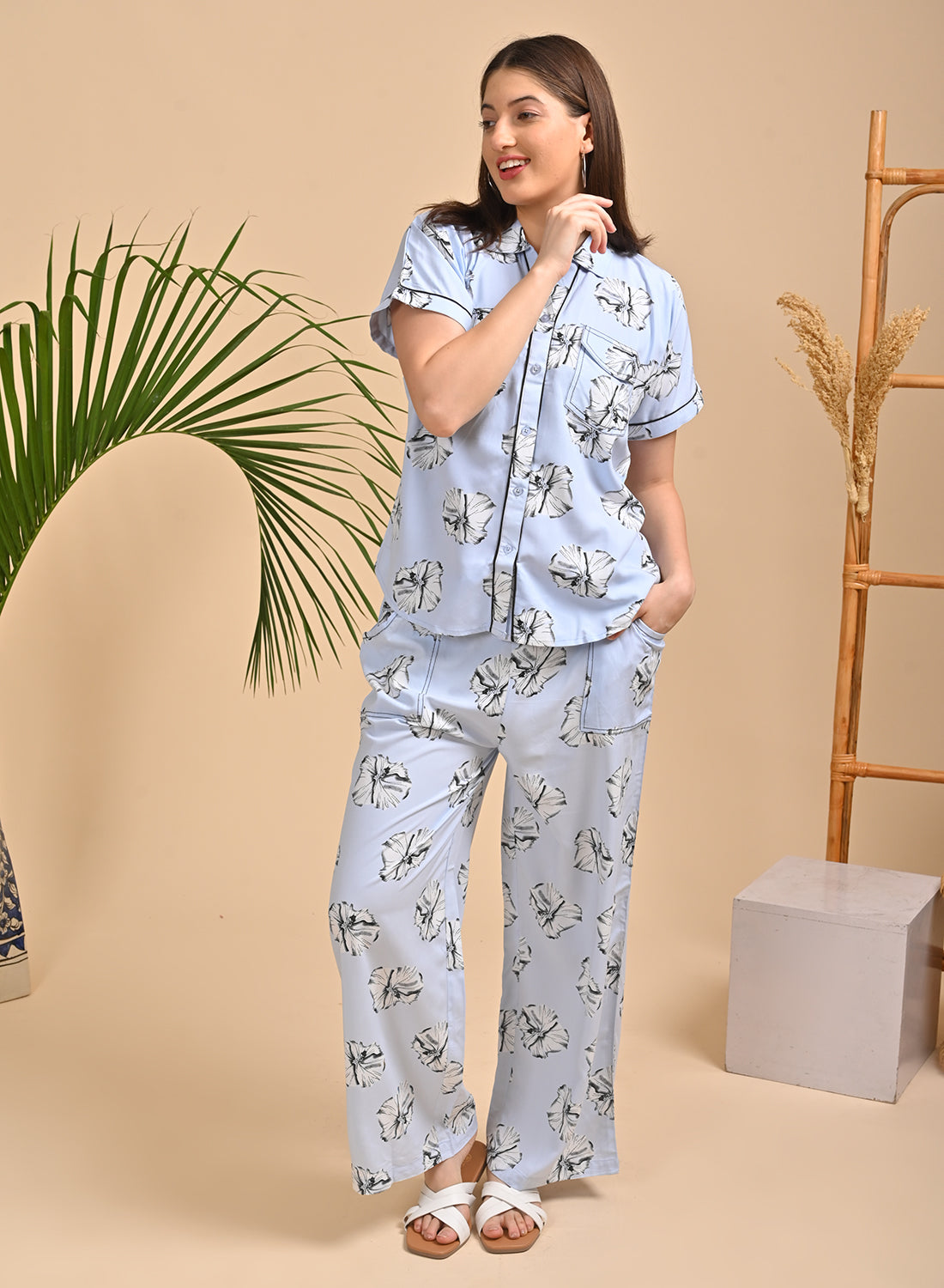 Womens Printed Co Ord Set - Blue