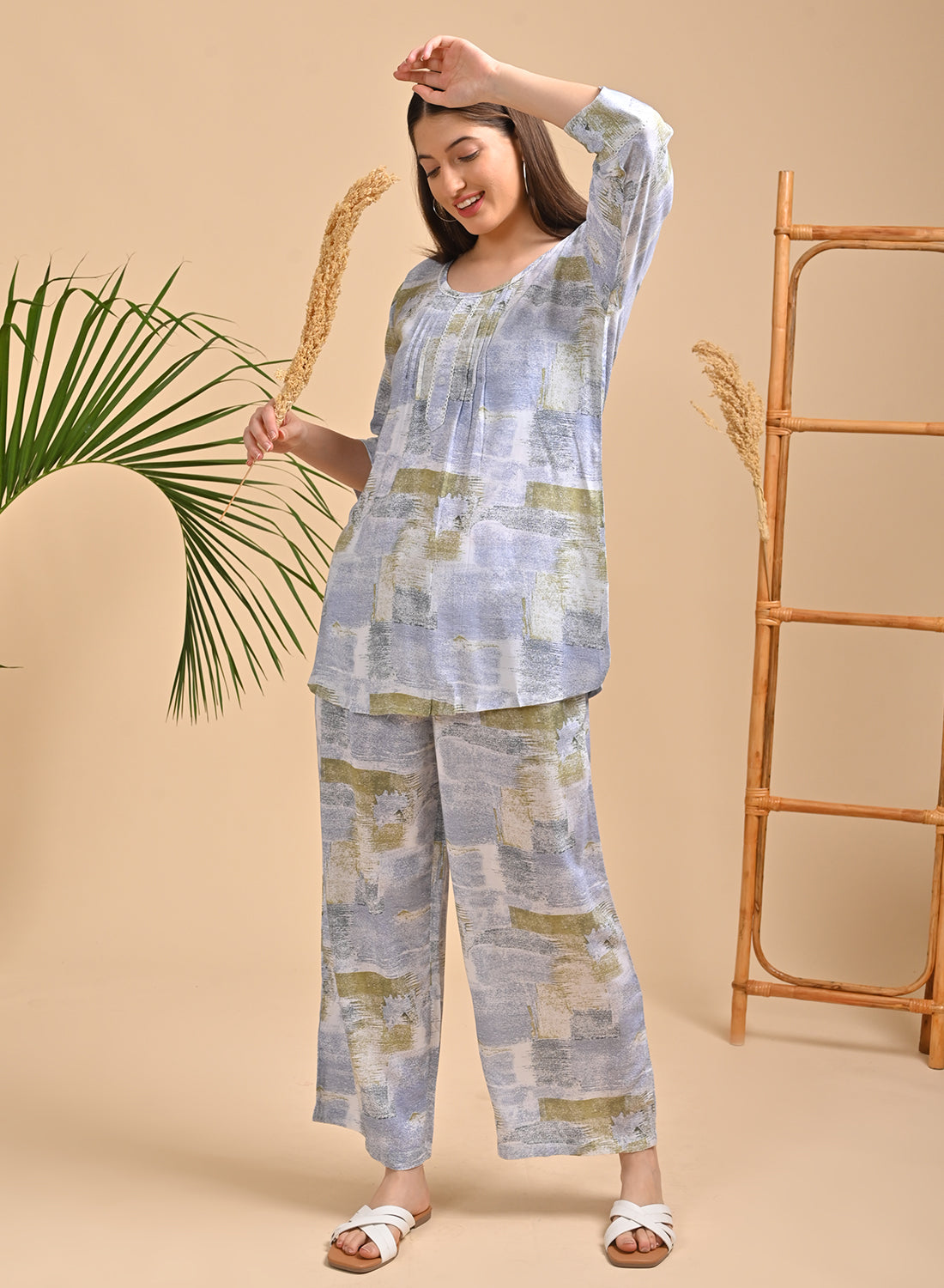 Womens Printed Co Ord Set - Blue