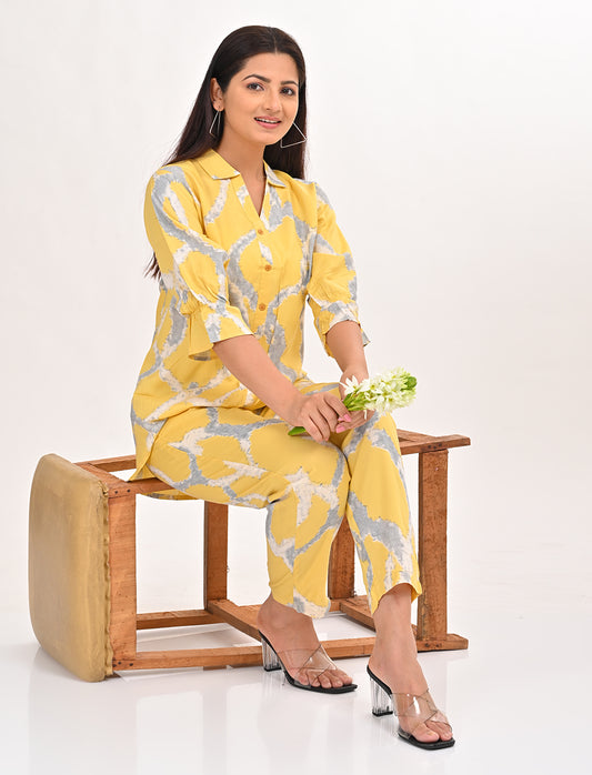 Womens Printed Co Ord Set - Yellow