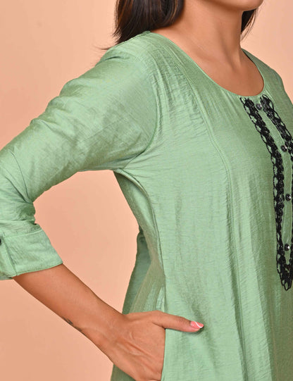 Womens Olive-Colored A-Line Kurta