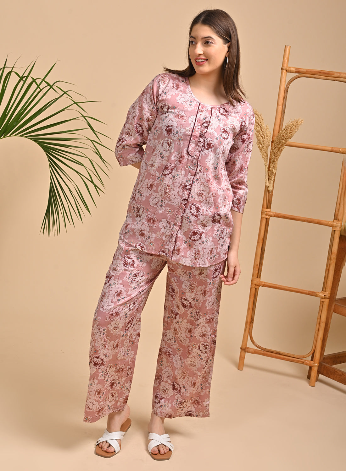 Womens Printed Co Ord Set - Rust