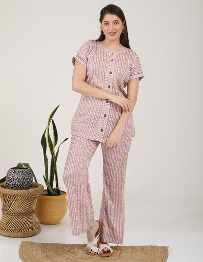 Womens Printed Co Ord Set - Peach