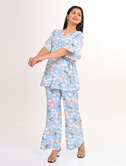 Womens Printed Co Ord Set - Blue