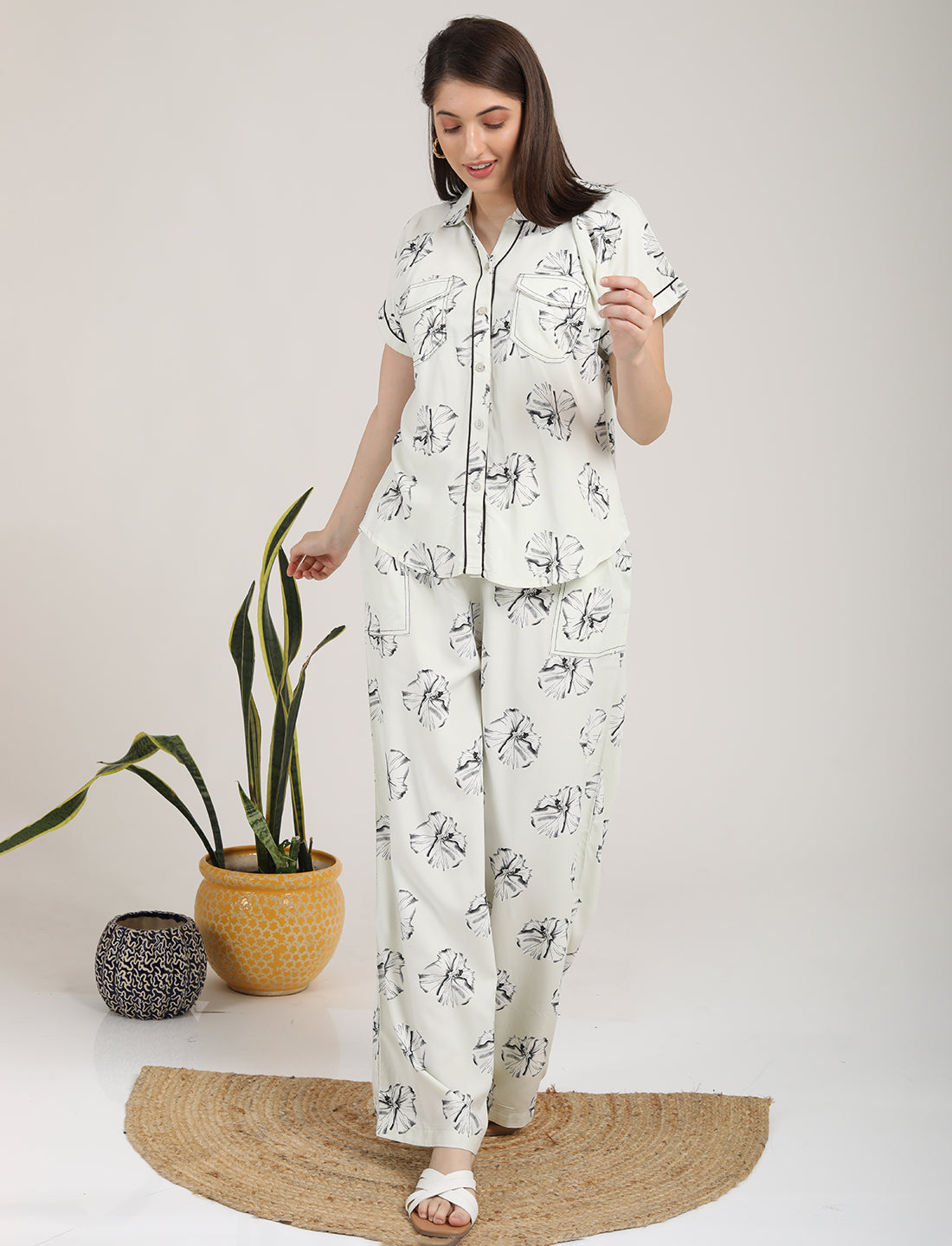 Womens Printed Co Ord Set - Lemon