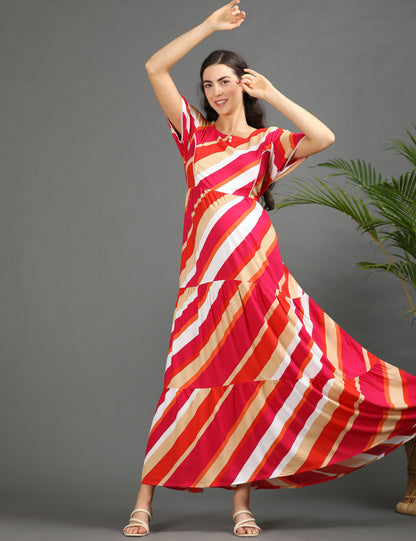 Multi-Colored Maternity Long Gown