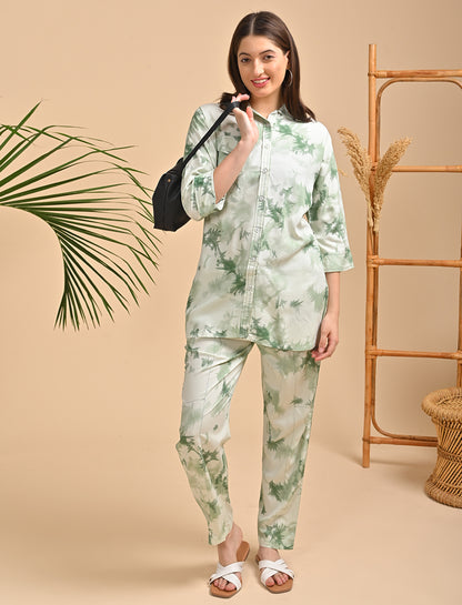 Womens Printed Co Ord Set - Green