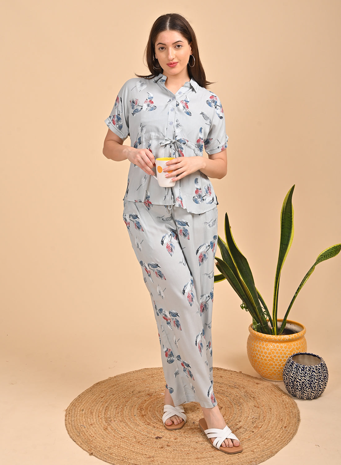 Womens Printed Co Ord Set - L Blue