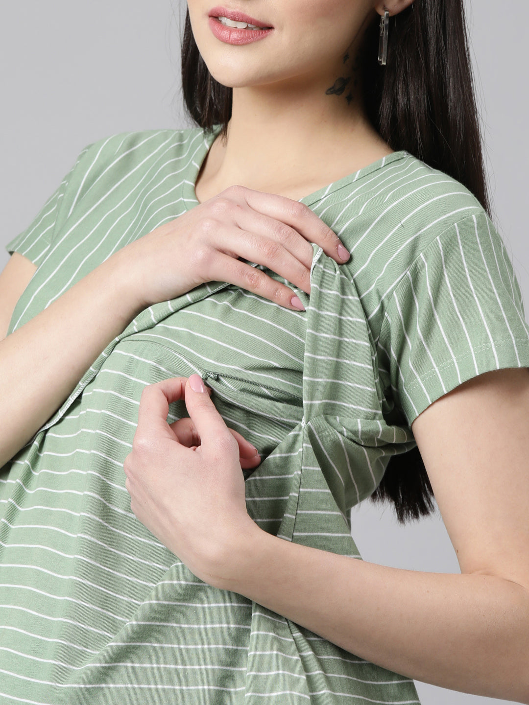 Womens Striped Maternity Tees - Green