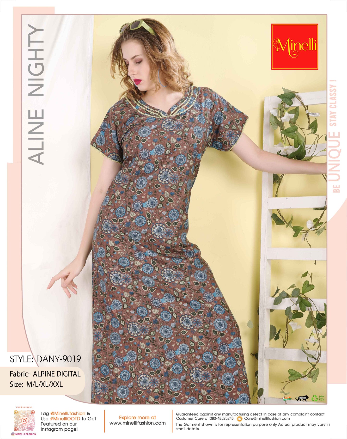 Womens Alpine Digital A Line Nightdress - Coffee