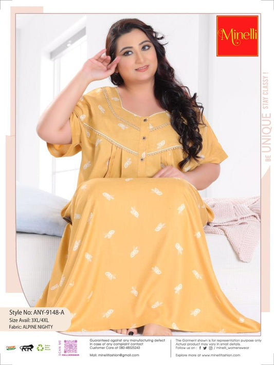 Yellow Plus Size Printed Nightdress