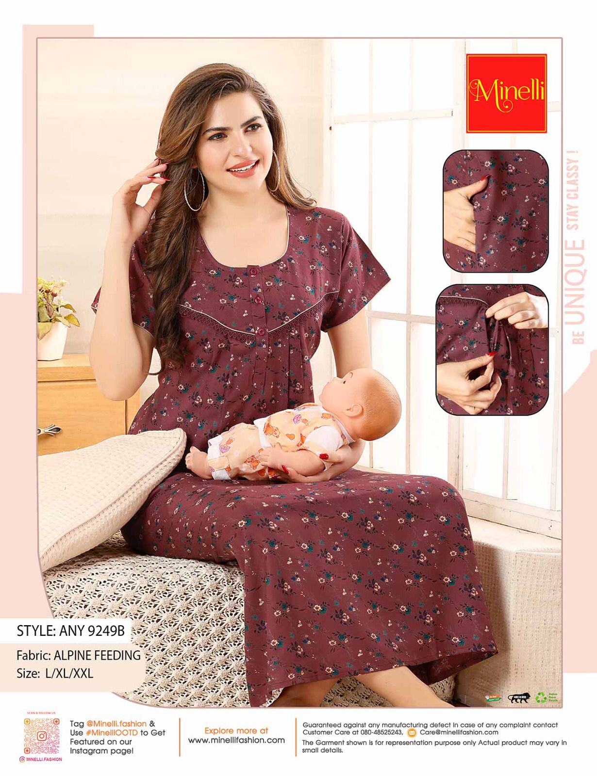 Maroon-Colored Alpine Feeding Nightdress