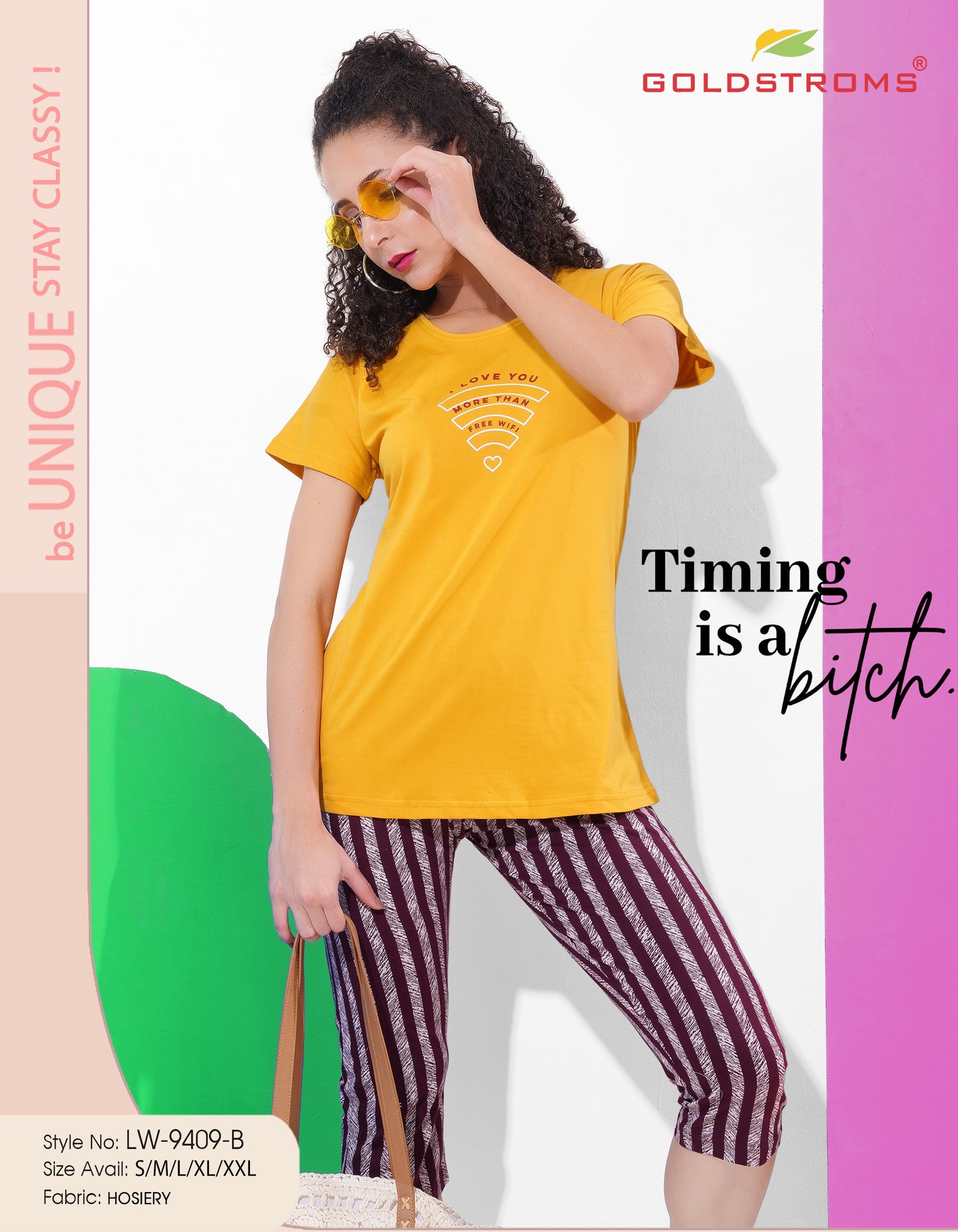 Mustard & Magenta Colored Printed Capri Set