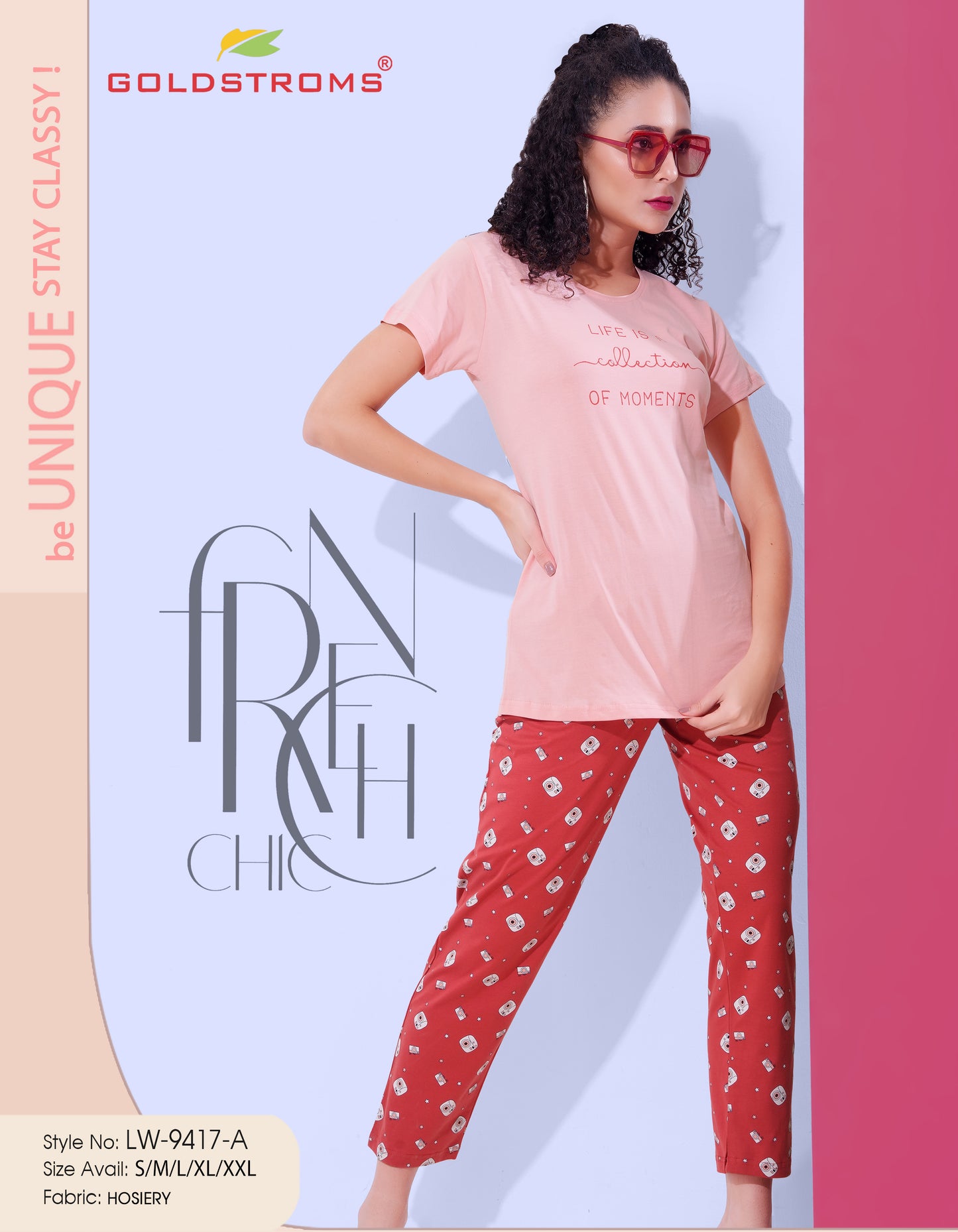 Pink & Red-Colored Printed Nightsuit