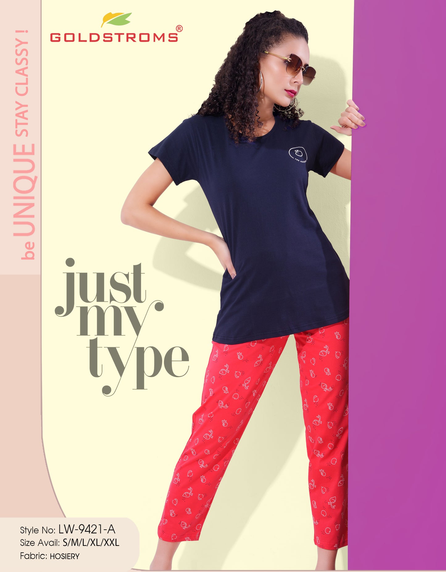 Navy Blue & Red-Colored Printed Nightsuit